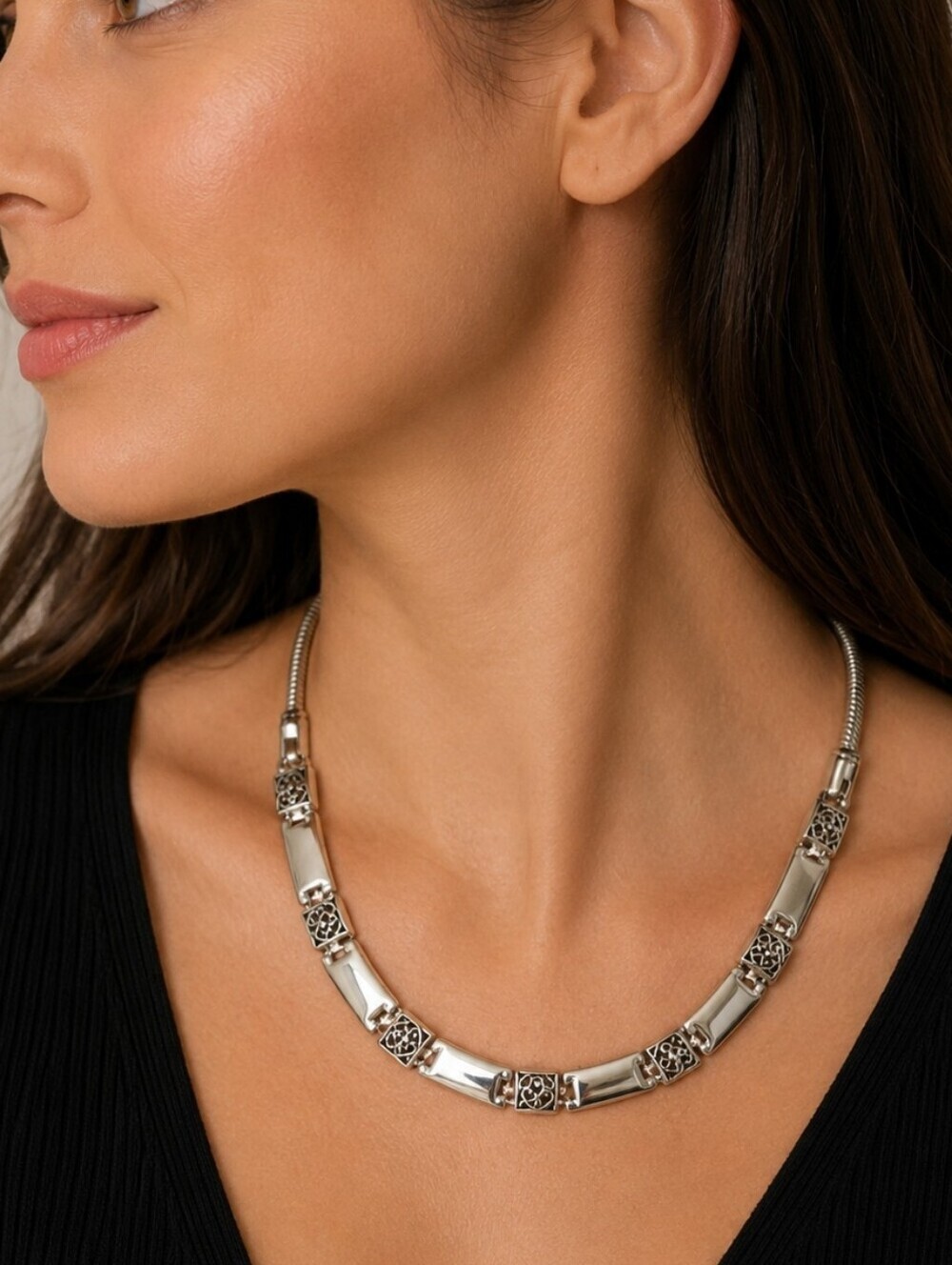 BRIGHTON Silver Plated Tribeca Castlecore Collar Chain Necklace